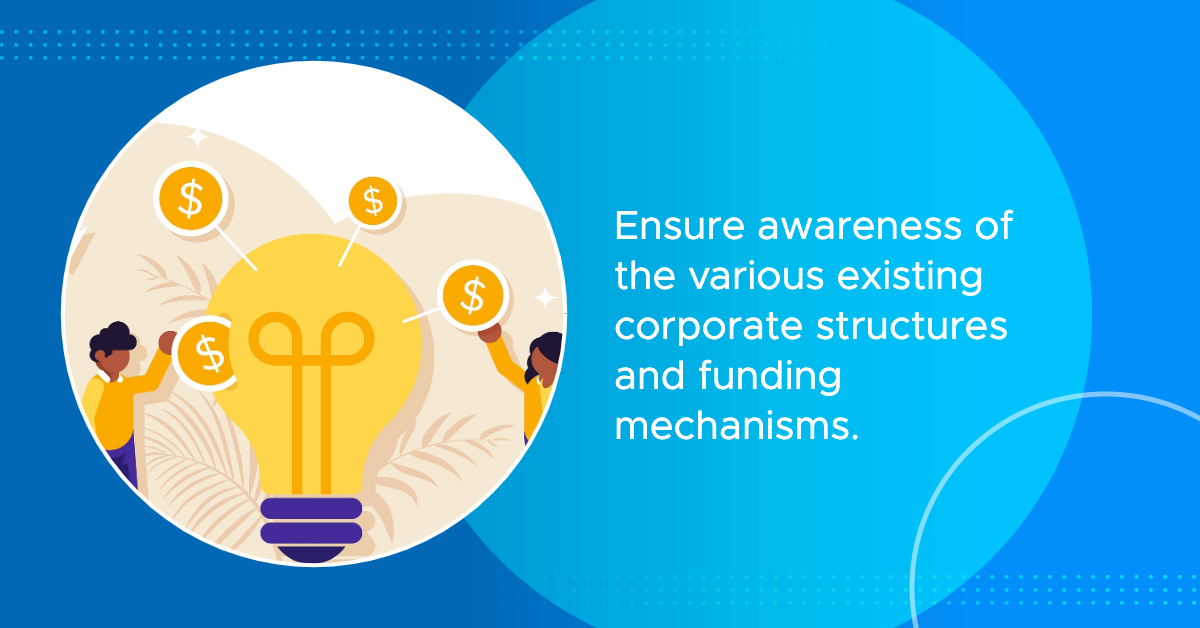 ensure awarness of the various existing corporate structures and funding mechanisms content image
